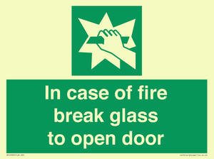 In case of fire break glass to open door